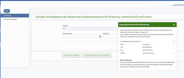 Kontaktdaten des LKV Bayern zur Zusendung einer PIN per Post